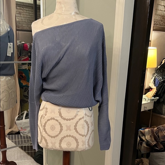 Reiss Slate‎ Blue Off-Shoulder Sweater